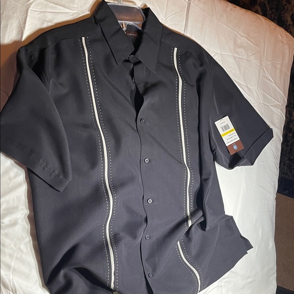 Calvin Klein Men's Charcoal Button Down Shirt with White Detailing - Picture 1 of 4